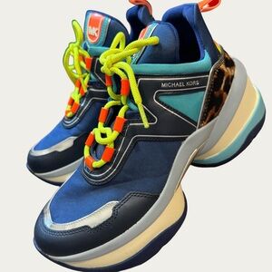 Michael Kors 7  Women’s Olympia Sig Semi Lux Trainer Sneakers Muti Colored EUC
